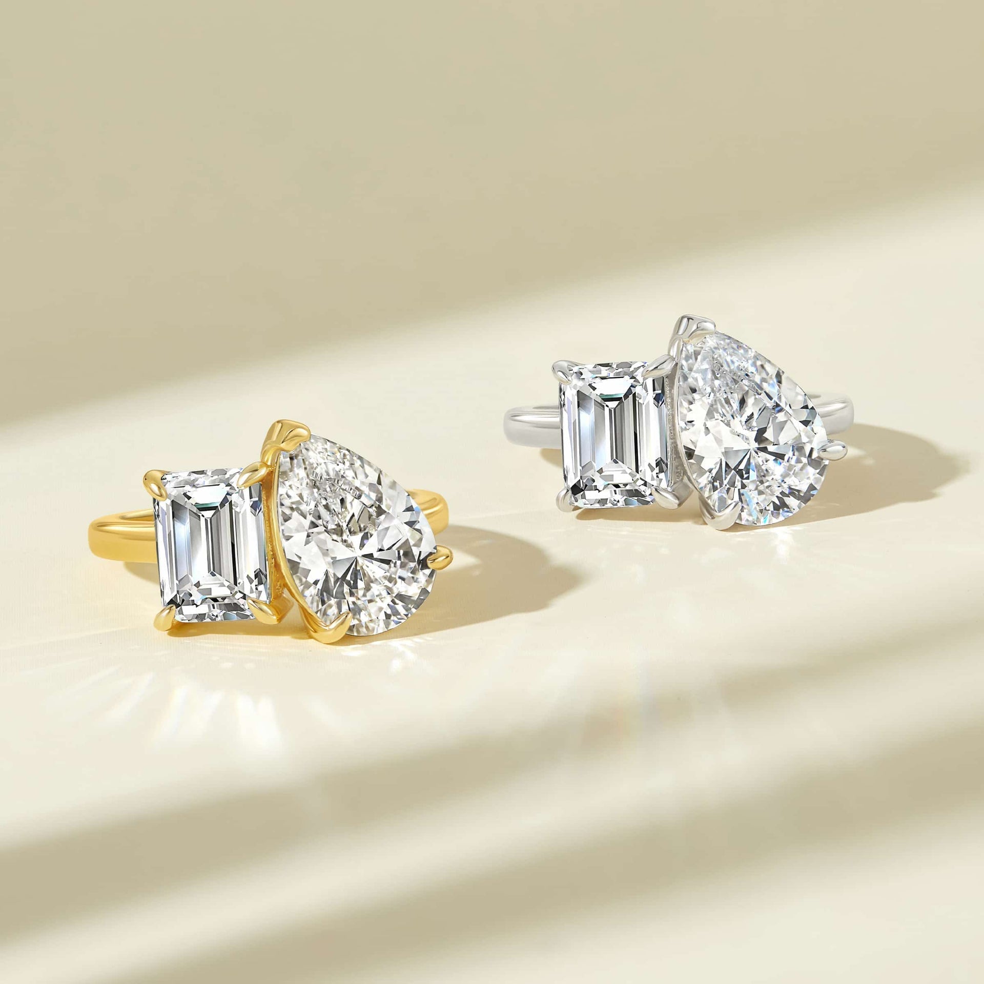 Stunning 1.75 & 4 CT Emerald & Pear Moissanite Engagement Ring with Two stones  Design 3
