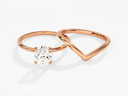 1.50 CT Oval Cut Moissanite Solitaire Bridal Ring Set with Plain Wedding Bands 1