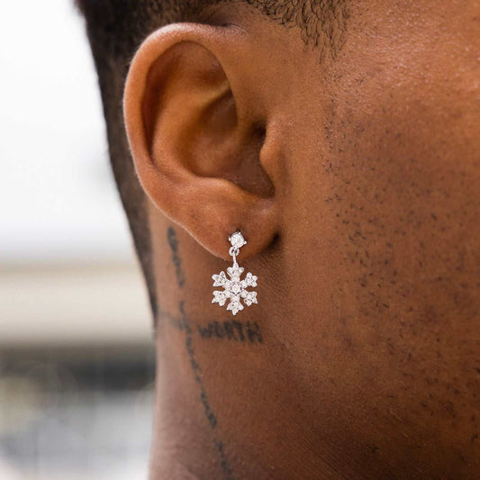 2 CT Round Moissanite Snowflake Drop Silver Earrings for Him 1