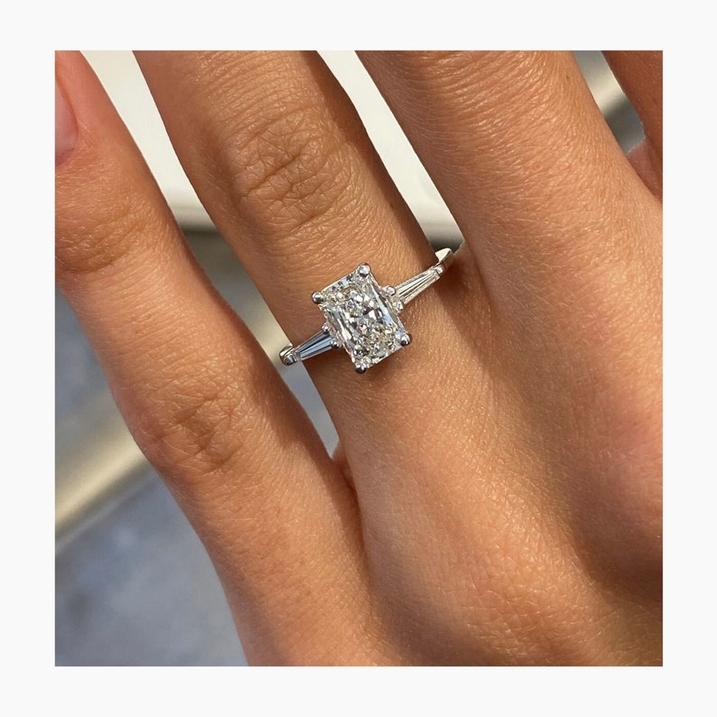 Classic 1.0 CT Radiant Moissanite Engagement Ring with Three Stone Design 6