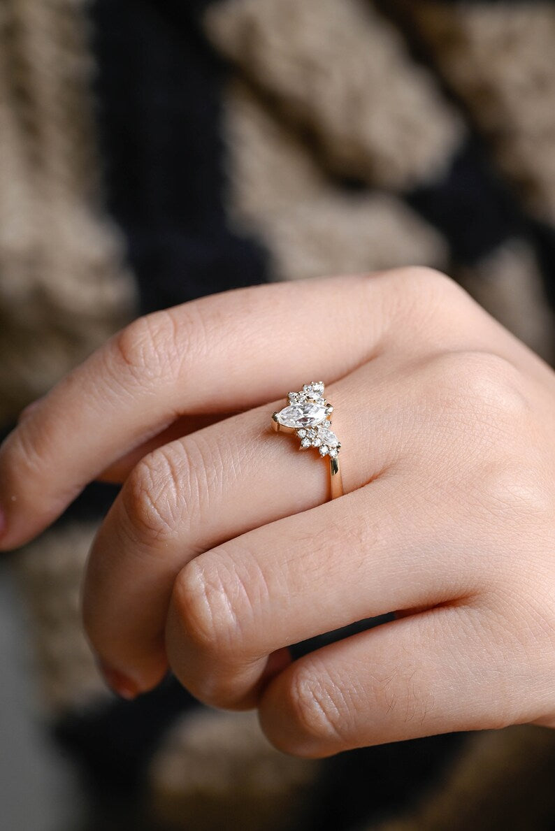 Stunning 1.0 - 2.0 CT Marquise Moissanite Engagement Ring with Cluster Design 5