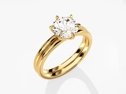 1.50 CT Round Cut Moissanite Solitaire Bridal Ring Set with Plain Wedding Bands 2