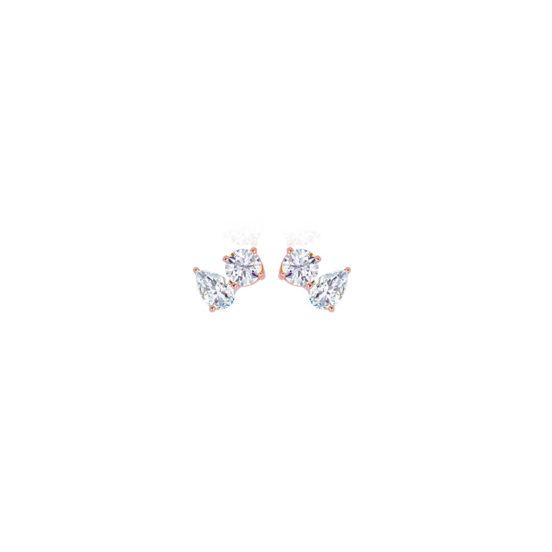 2.0 TCW Round & Pear Cut Moissanite Two Stone Earrings in Gold 3
