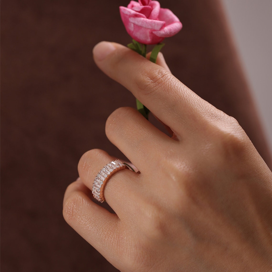 1.0 TCW Baguette & Round Cut Moissanite Bridal Wedding Band 7
