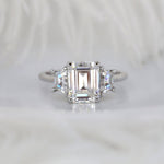 Stunning 3.60 CT Emerald Moissanite Engagement Ring with Three stone Design 1