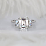 Stunning 3.60 CT Emerald Moissanite Engagement Ring with Three stone Design 1