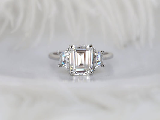 Stunning 3.60 CT Emerald Moissanite Engagement Ring with Three stone Design 1