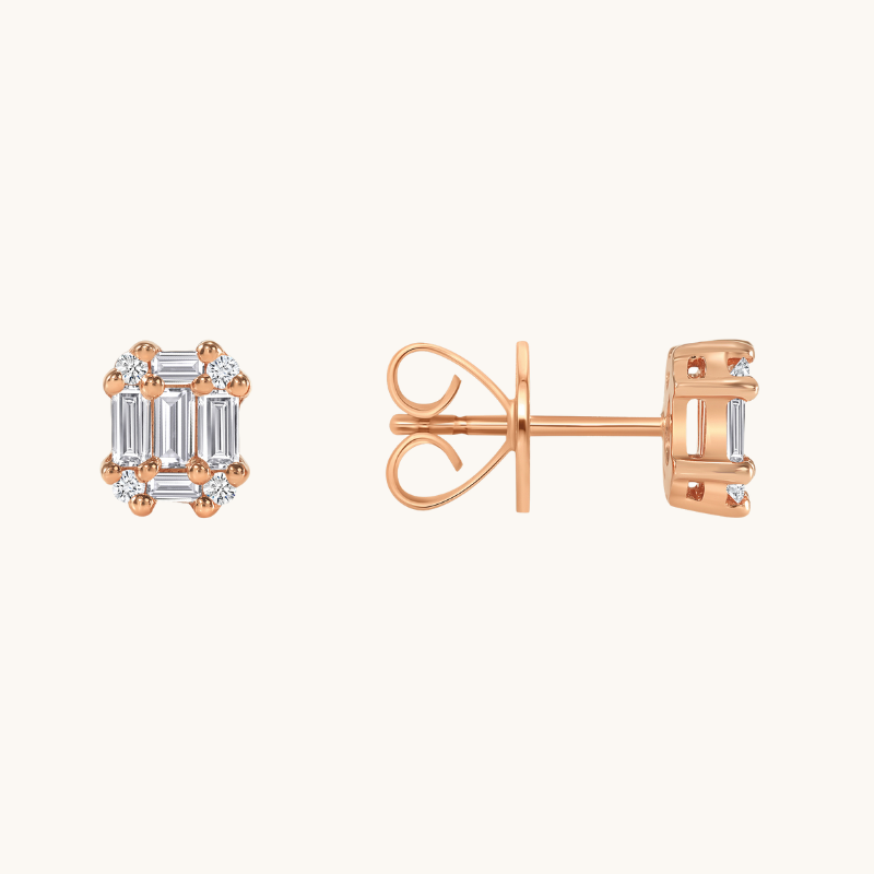 0.50 TCW Round & Baguette Cut Moissanite Cluster Stud Earrings in Gold 3