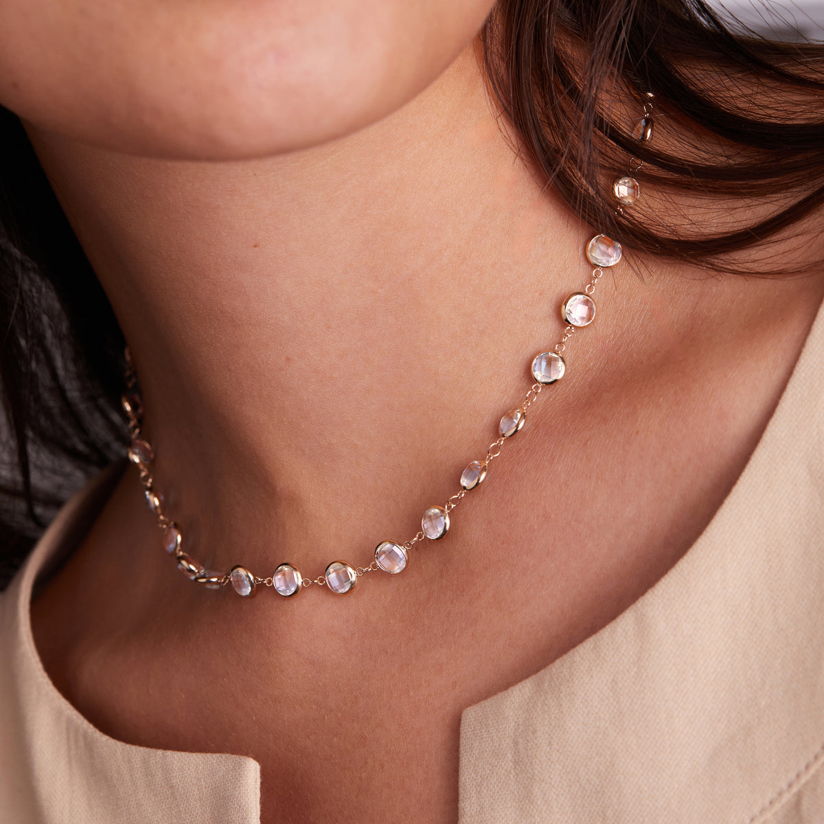 Round Moonstone Lab Made Diamond- June Birthstone Choker Necklace 6