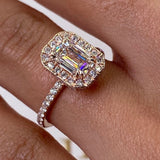 Stunning 1.0 CT Emerald Moissanite Engagement Ring with Halo & Pave Design 2