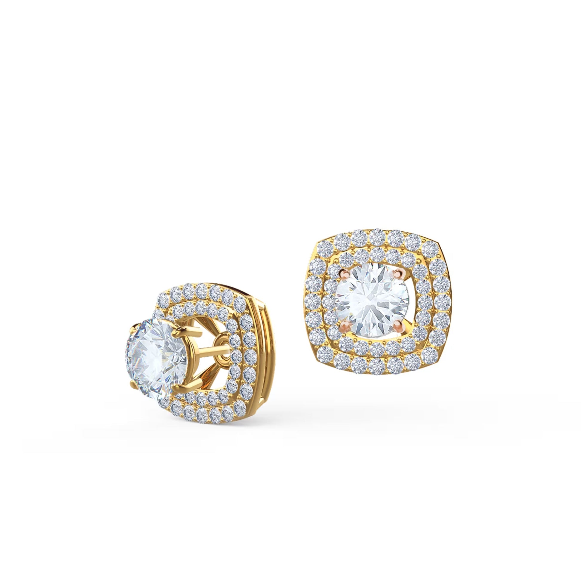 1.30 TCW Round Cut Moissanite Double Halo Stud Earrings in Gold 1