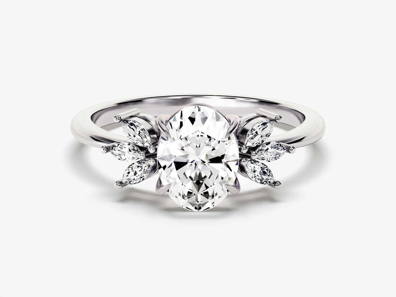 Stunning 1.50 CT Oval Moissanite Engagement Ring with Cluster Design 4