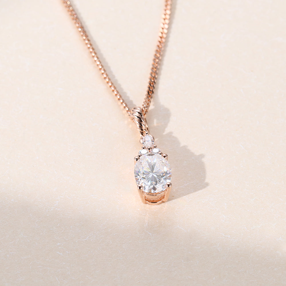 1.05 CT Oval Moissanite Diamond Cluster Pendant Necklace in Solid Gold 3