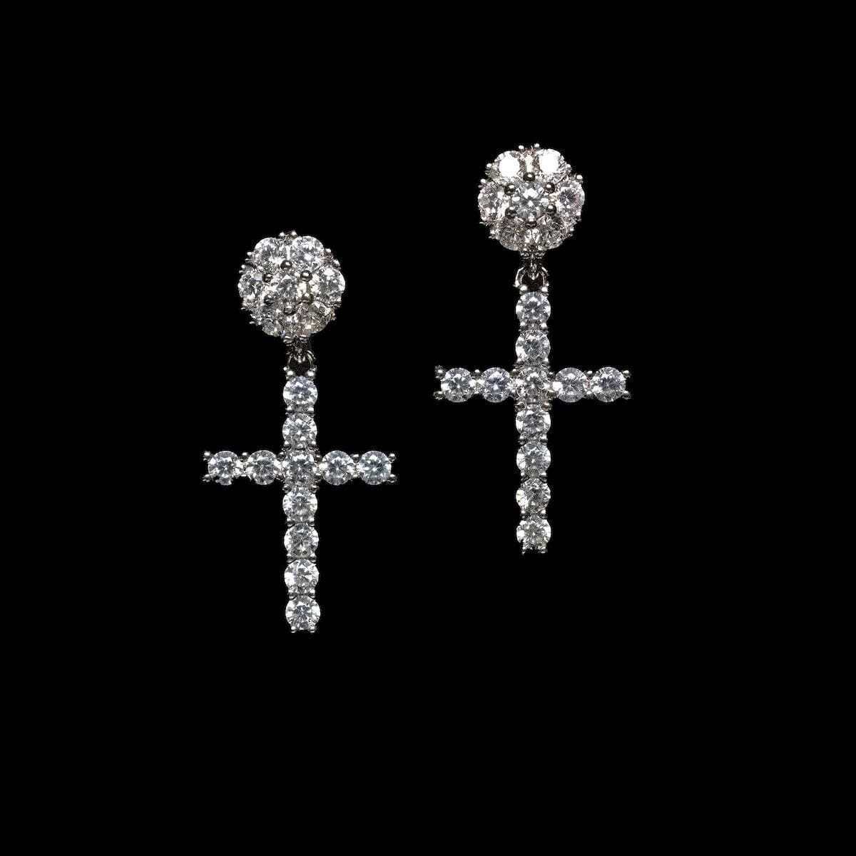 2 CT Round Moissanite Cross Style Silver Earrings for Him 2