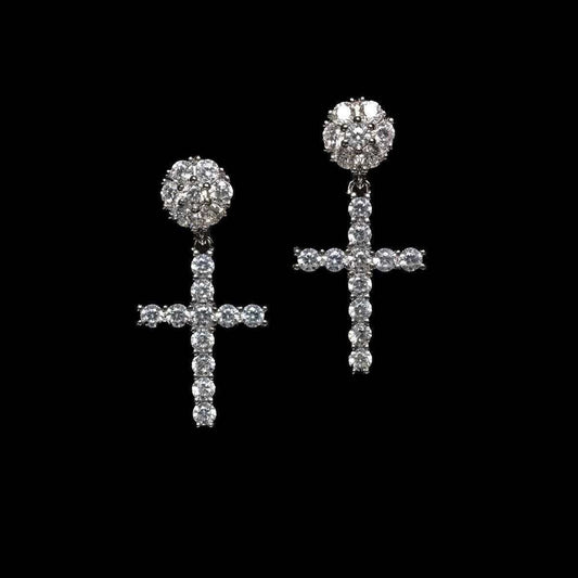 2 CT Round Moissanite Cross Style Silver Earrings for Him 2