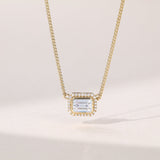 2.20 CT East West Emerald Moissanite Diamond Halo Pendant Necklace in Solid Gold 1
