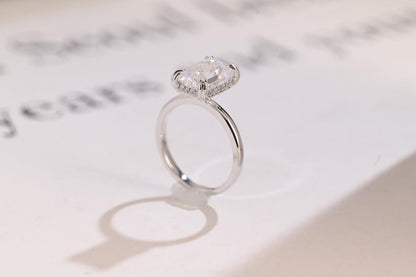 Stunning 1.0 - 2.0 CT Emerald Moissanite Engagement Ring with Hidden Halo Design 5