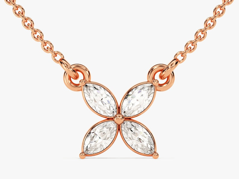 0.40 CT Marquise Moissanite Diamond Clover Pendant Necklace in Solid Gold 3