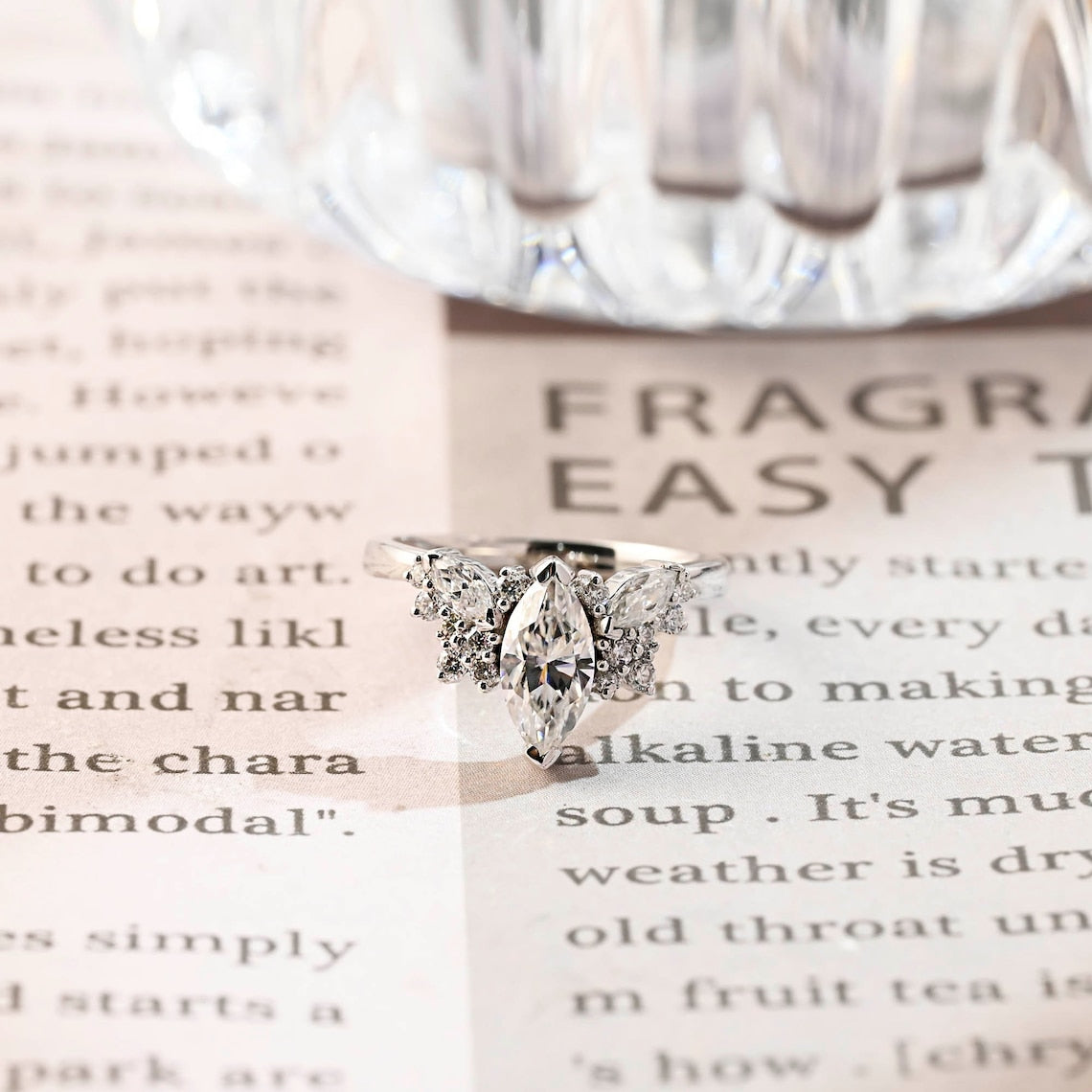 Stunning 1.0 CT Marquise Cut Moissanite Engagement Ring with Cluster Design 1