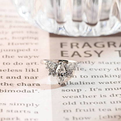 Stunning 1.0 CT Marquise Cut Moissanite Engagement Ring with Cluster Design 1