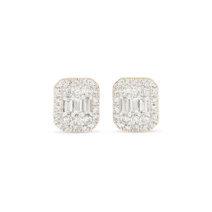 2.0 TCW Round & Baguette Cut Moissanite Cluster Stud Earrings in Gold