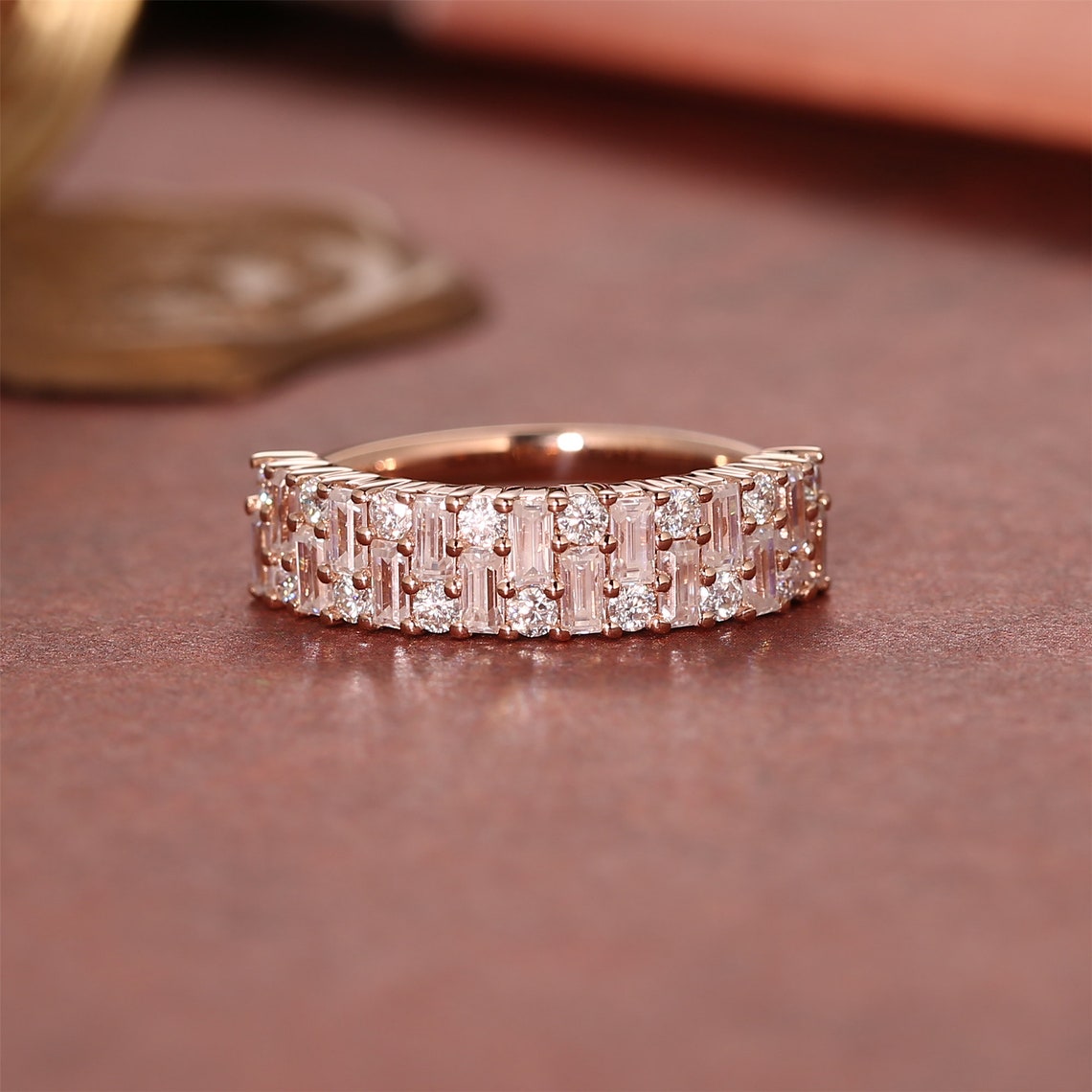 1.0 TCW Baguette & Round Cut Moissanite Bridal Wedding Band 1