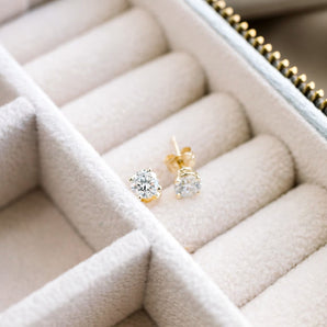 1.0 TCW Round Shape Moissanite Stud Earrings in Gold