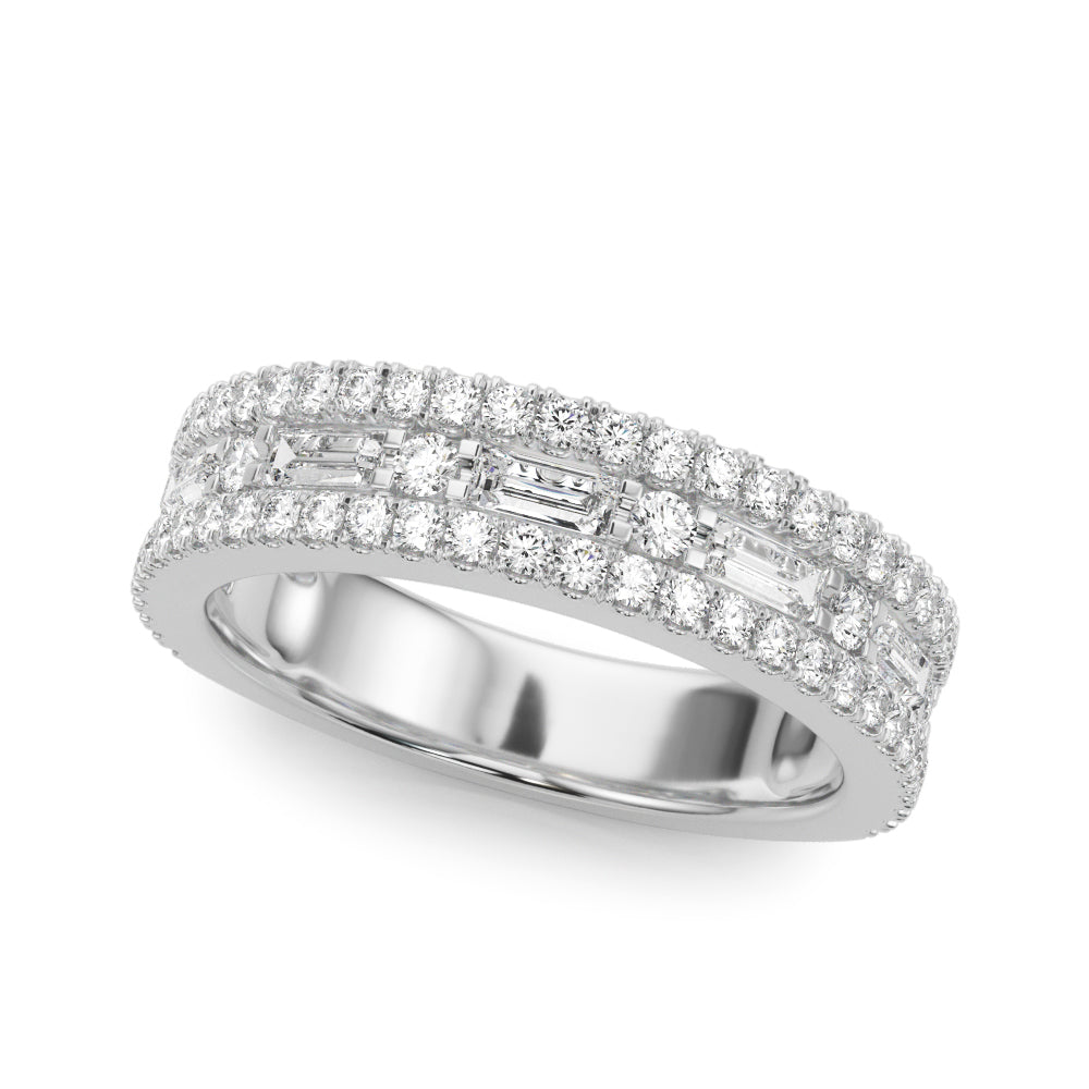 Stunning 0.40 TCW Round & Baguette Moissanite Stones Triple Band Wedding Band 3
