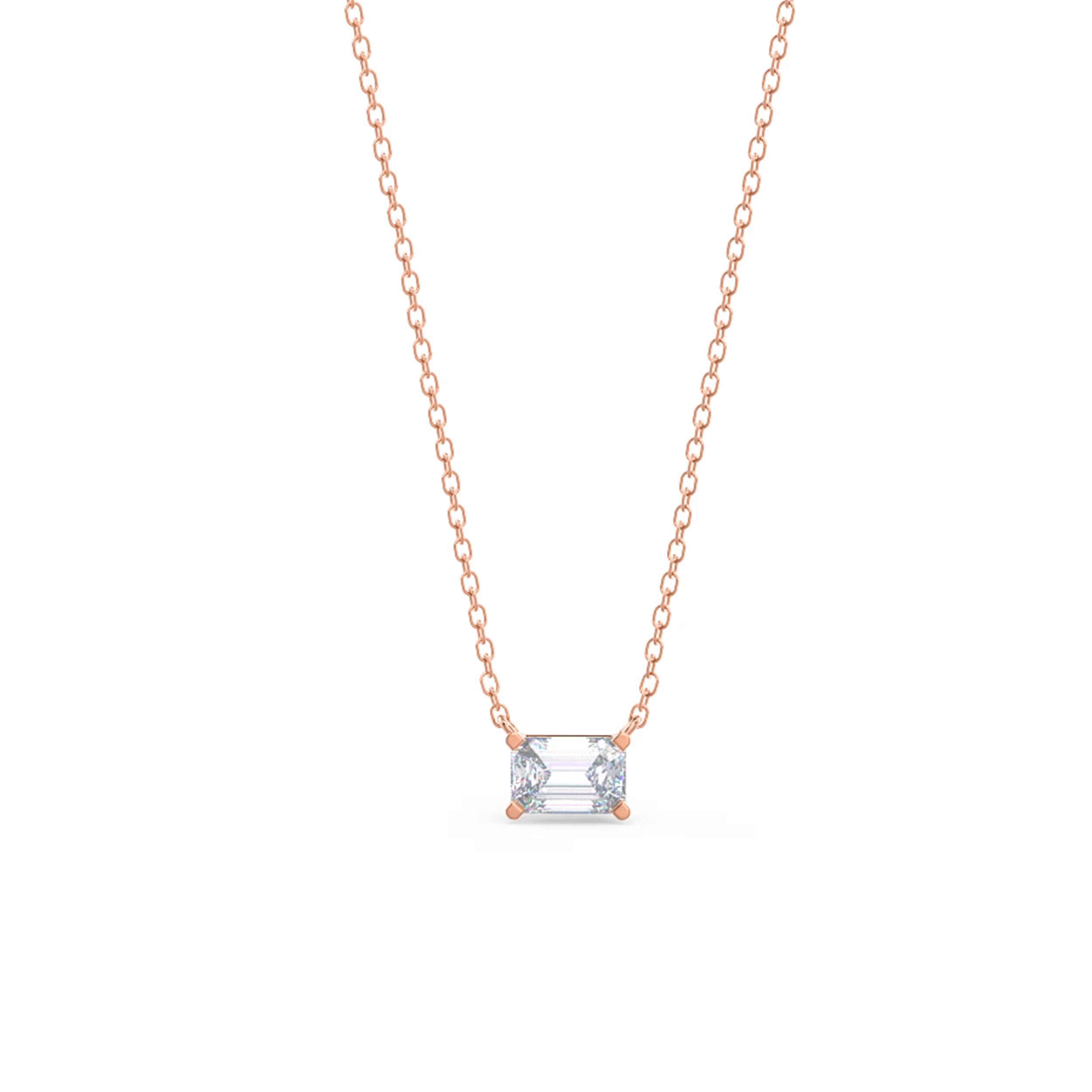 1.0 CT East West Emerald Cut Moissanite Diamond Solitaire Pendant Necklace in Solid Gold 6