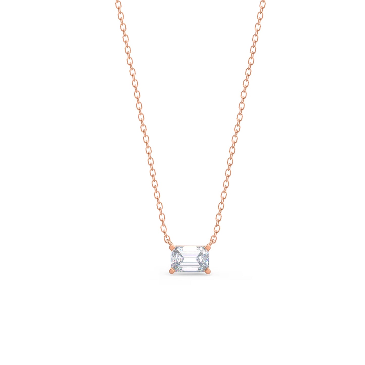 1.0 CT East West Emerald Cut Moissanite Diamond Solitaire Pendant Necklace in Solid Gold 6
