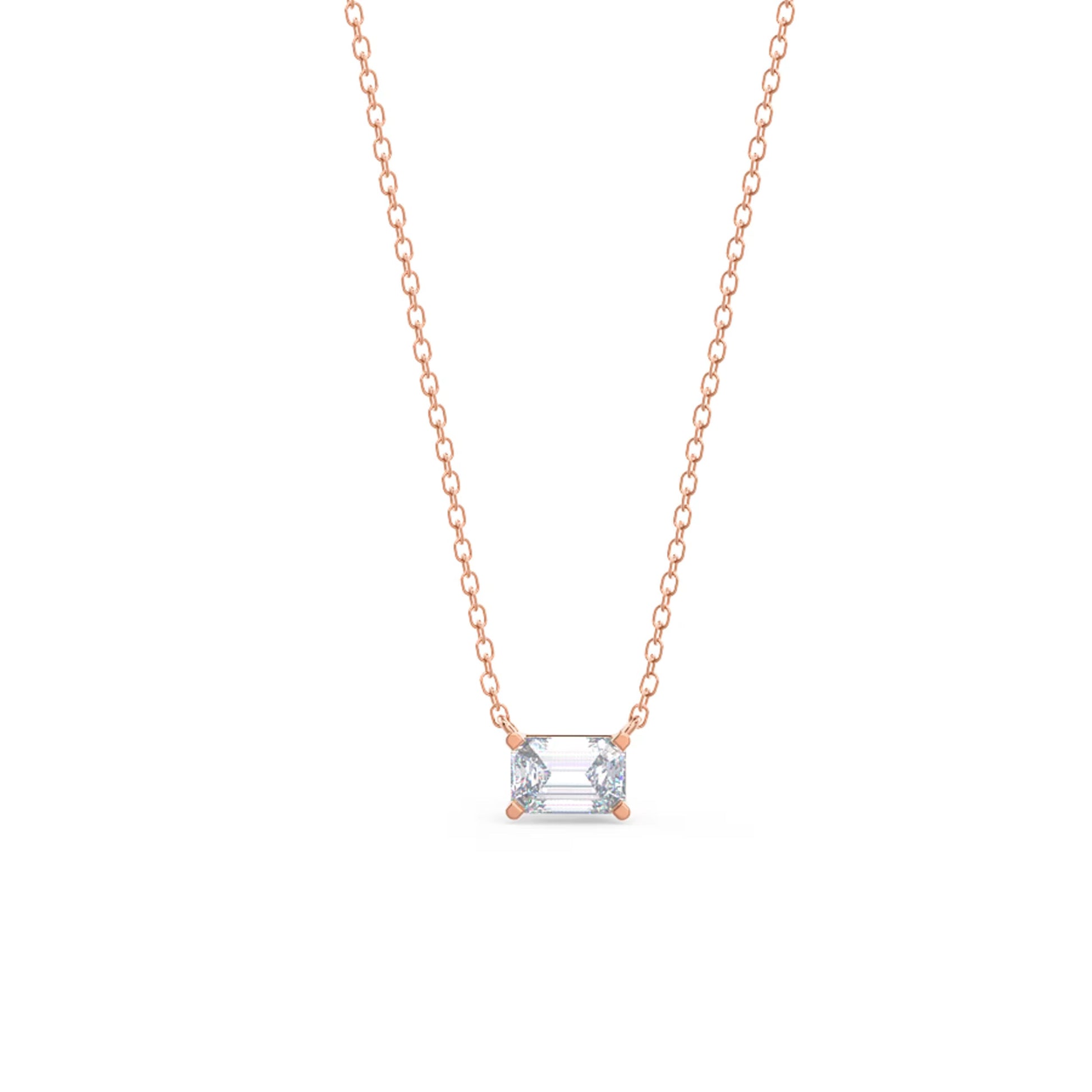 1.0 CT East West Emerald Cut Moissanite Diamond Solitaire Pendant Necklace in Solid Gold 6