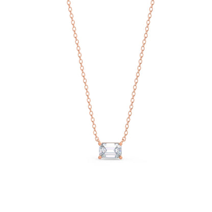 1.0 CT East West Emerald Cut Moissanite Diamond Solitaire Pendant Necklace in Solid Gold 6