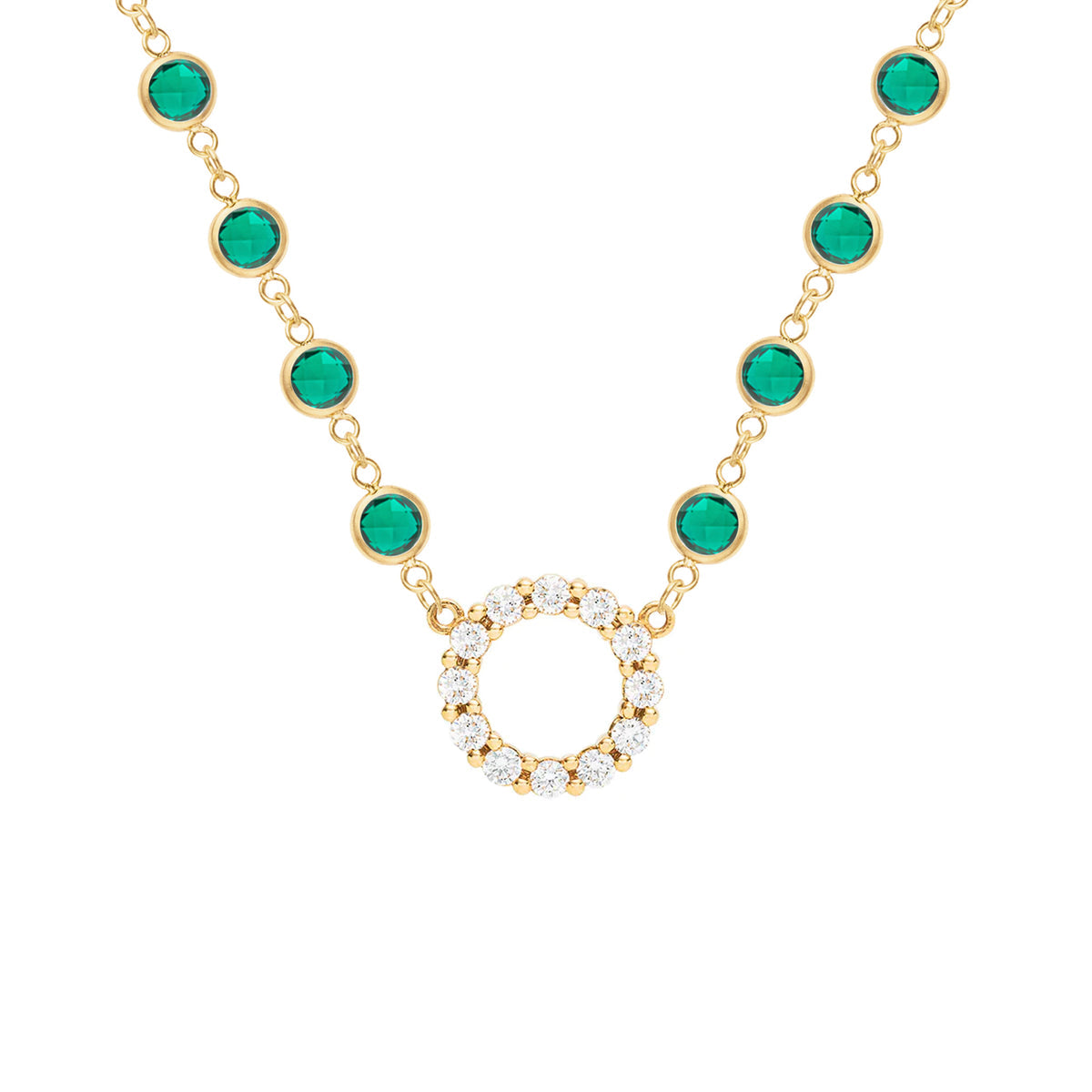 9.36 TCW Round Emerald Lab Made Diamond- May Birthstone Necklace 1