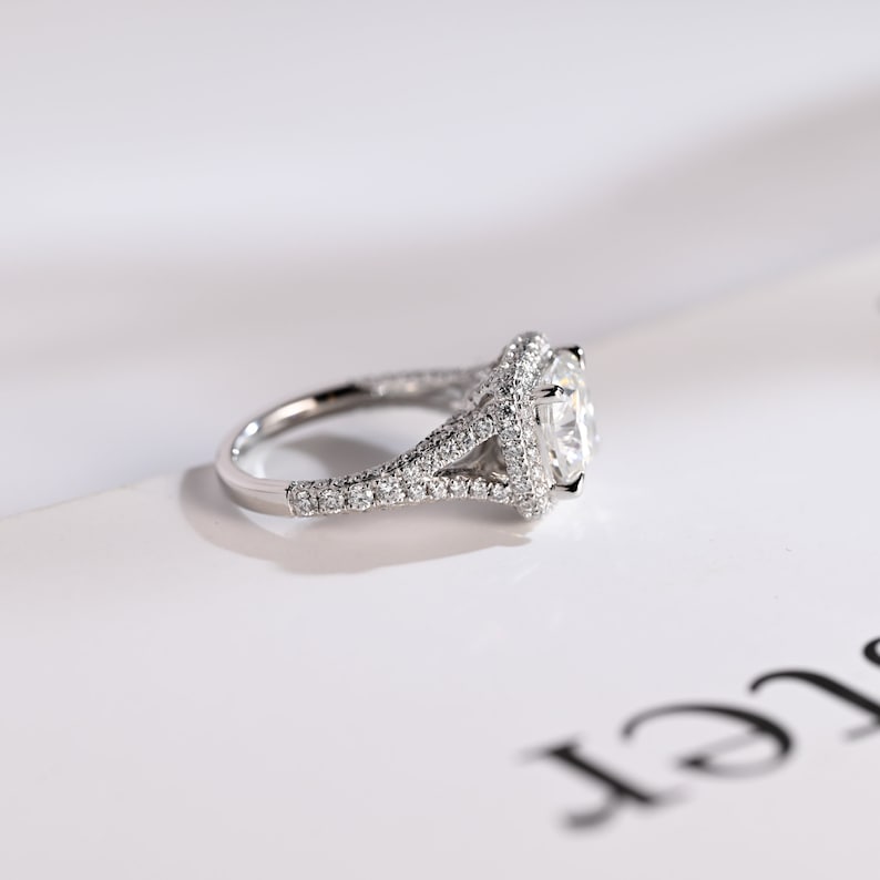 Stunning 1.0 - 2.0 CT Cushion Moissanite Engagement Ring With Pave & Halo Design 6