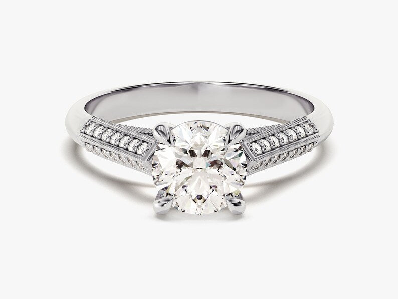 Stunning 1.0 CT Round Moissanite Engagement Ring with Knife Edge Design 4