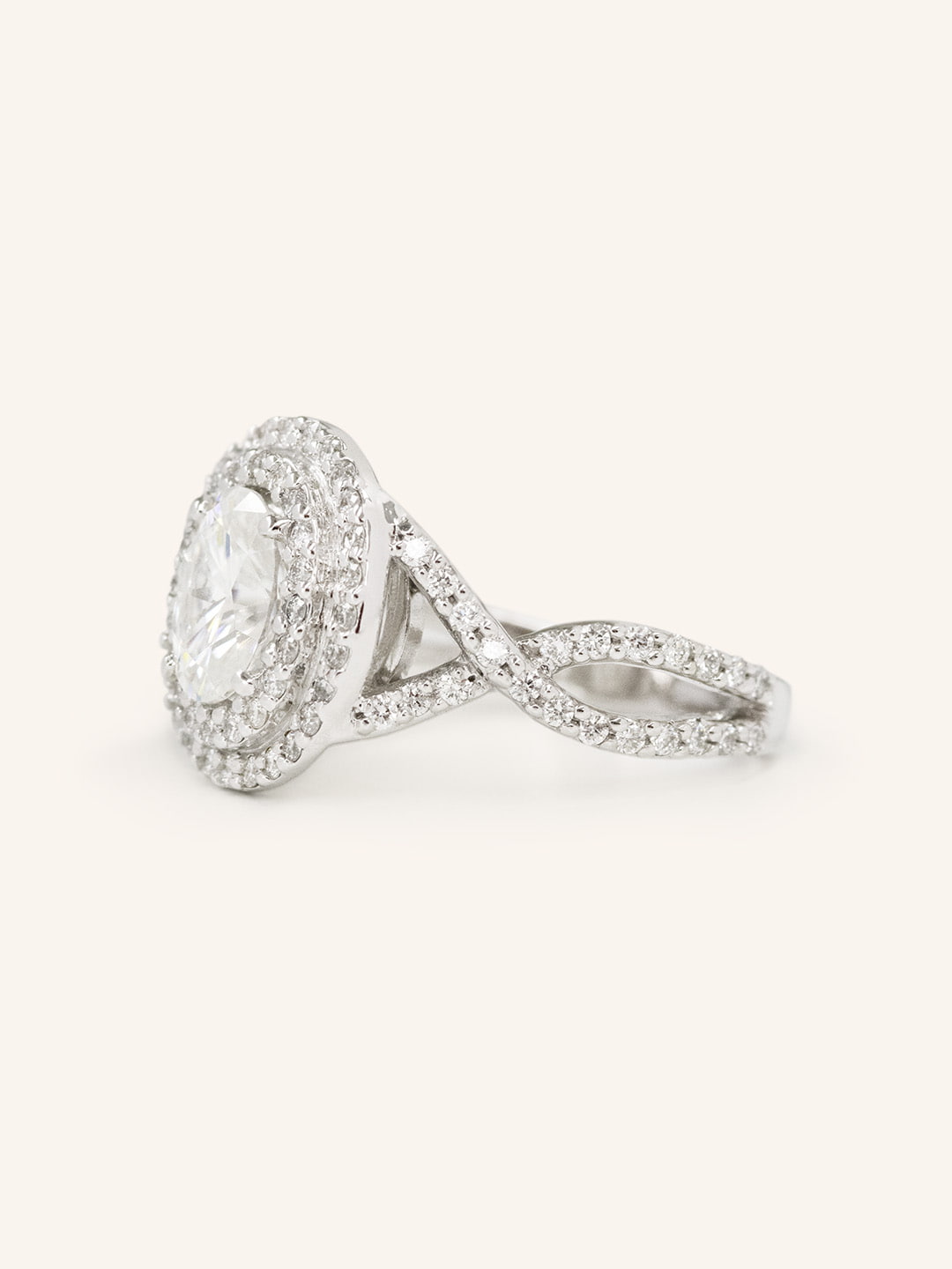 Stunning 1.0 CT Oval  Moissanite Engagement Ring with Double Halo Design 3