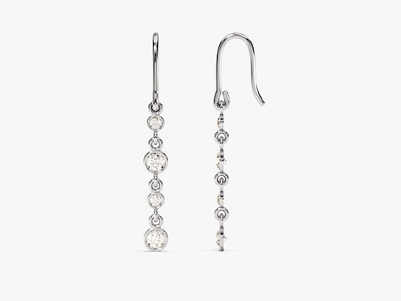 0.50 TCW Round Cut Moissanite Bezel Dangle Earrings in Gold 2