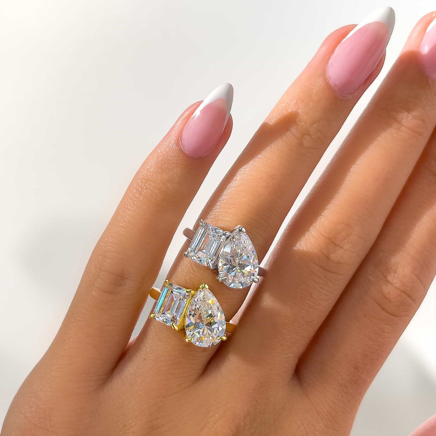 Stunning 1.75 & 4 CT Emerald & Pear Moissanite Engagement Ring with Two stones  Design 7