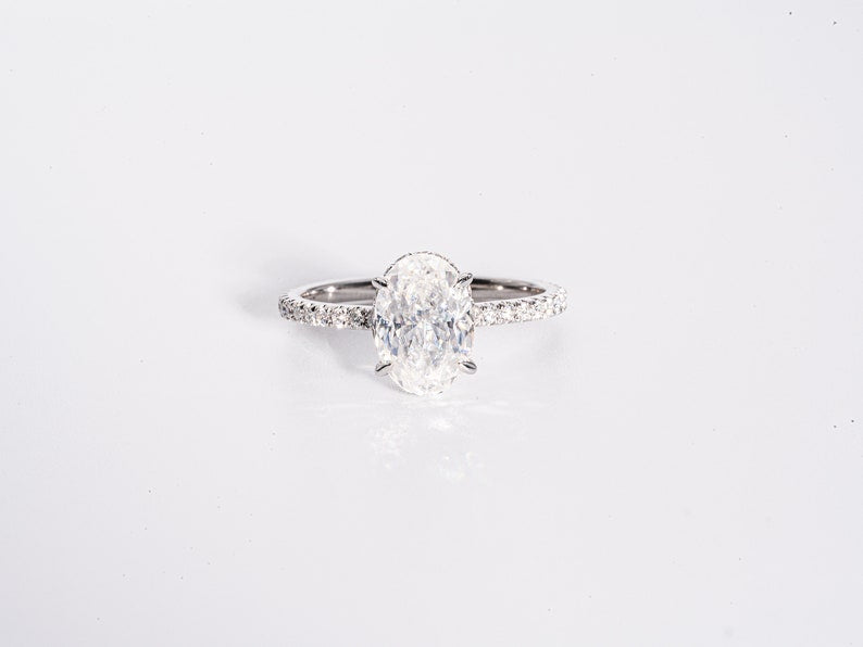 Classic 2.0 CT Oval Cut Moissanite Engagement Ring with Hidden Halo & Pave Design 5