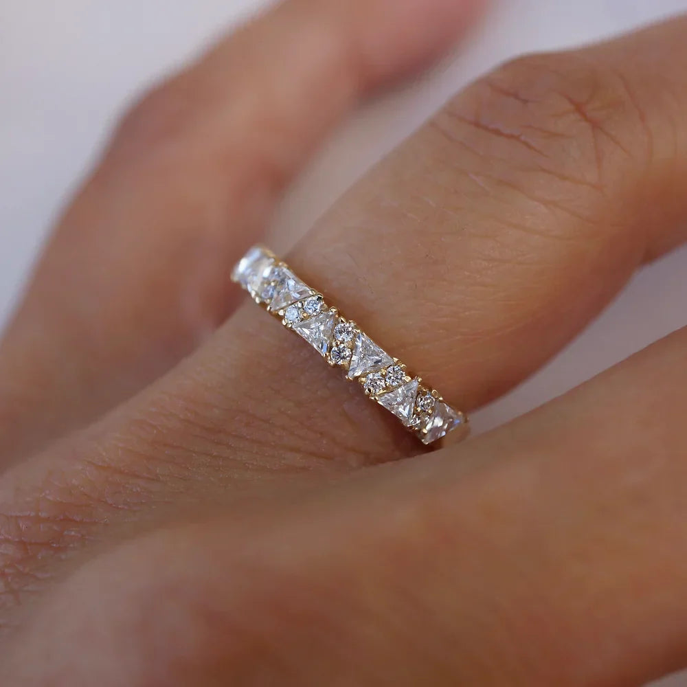 Stunning 0.4 TCW Trillion & Round Moissanite Stones with Half Eternity Wedding Bands 3