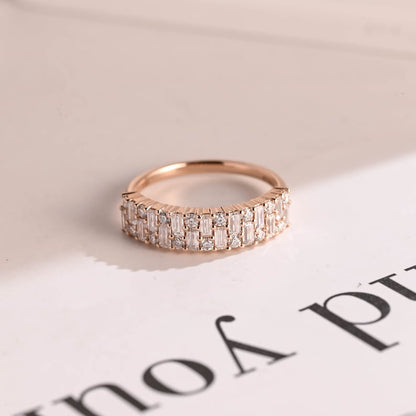 Stunning 0.4 TCW Baguette & Round Moissanite Stones Half Eternity Wedding Band 1
