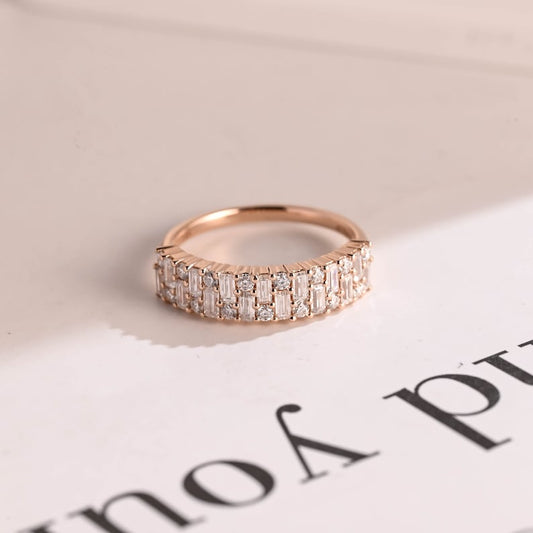 Stunning 0.4 TCW Baguette & Round Moissanite Stones Half Eternity Wedding Band 1