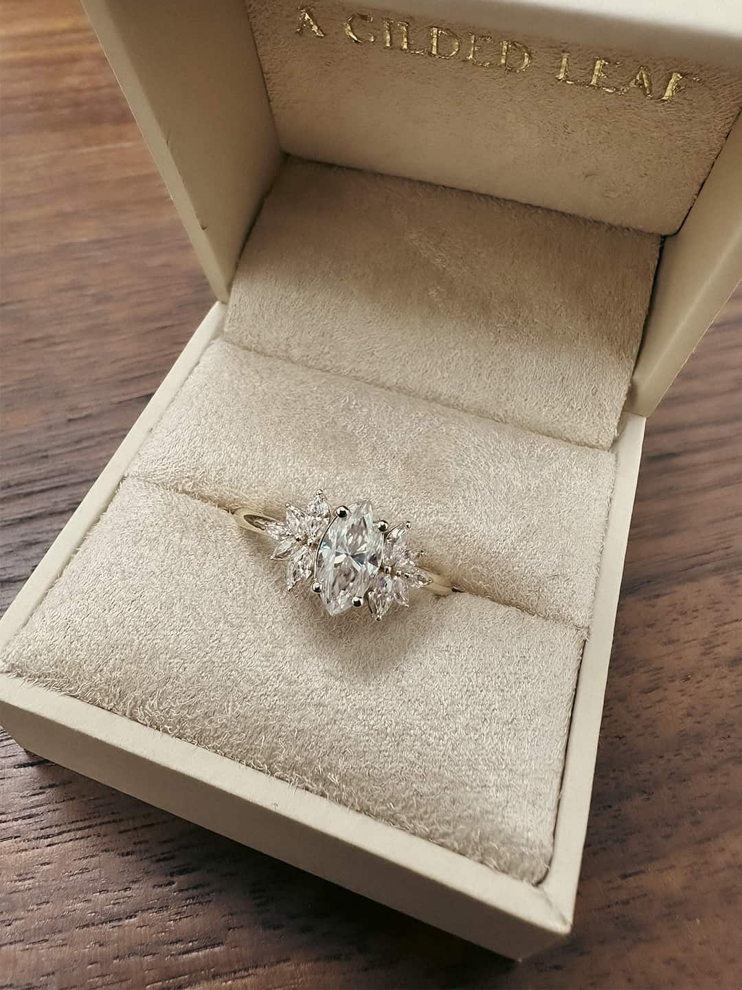 Stunning 1 CT Marquise Moissanite Engagement Ring With Cluster Design 5
