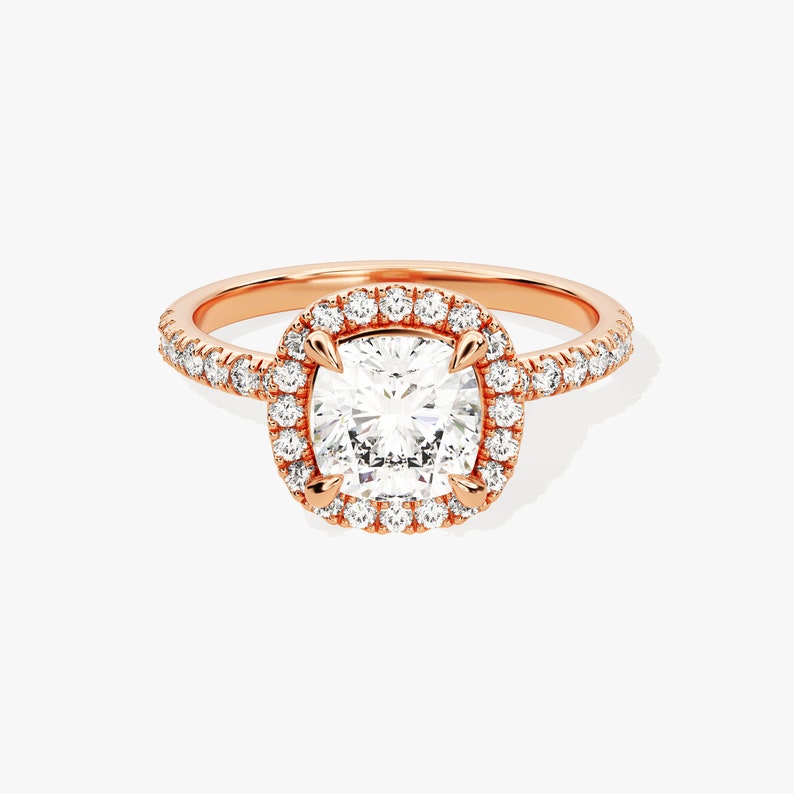 Stunning 1.0-2.0 CT Cushion Moissanite Engagement Ring with Halo & Pave Design 5