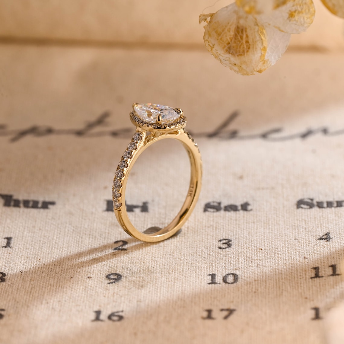 Stunning 1.0 CT Pear Moissanite Engagement Ring with Halo & Pave Design 6