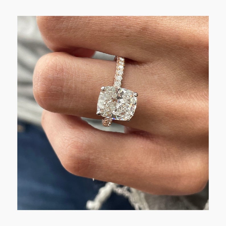 Stunning 4.0 CT Cushion Moissanite Engagement Ring with Pave Design 5