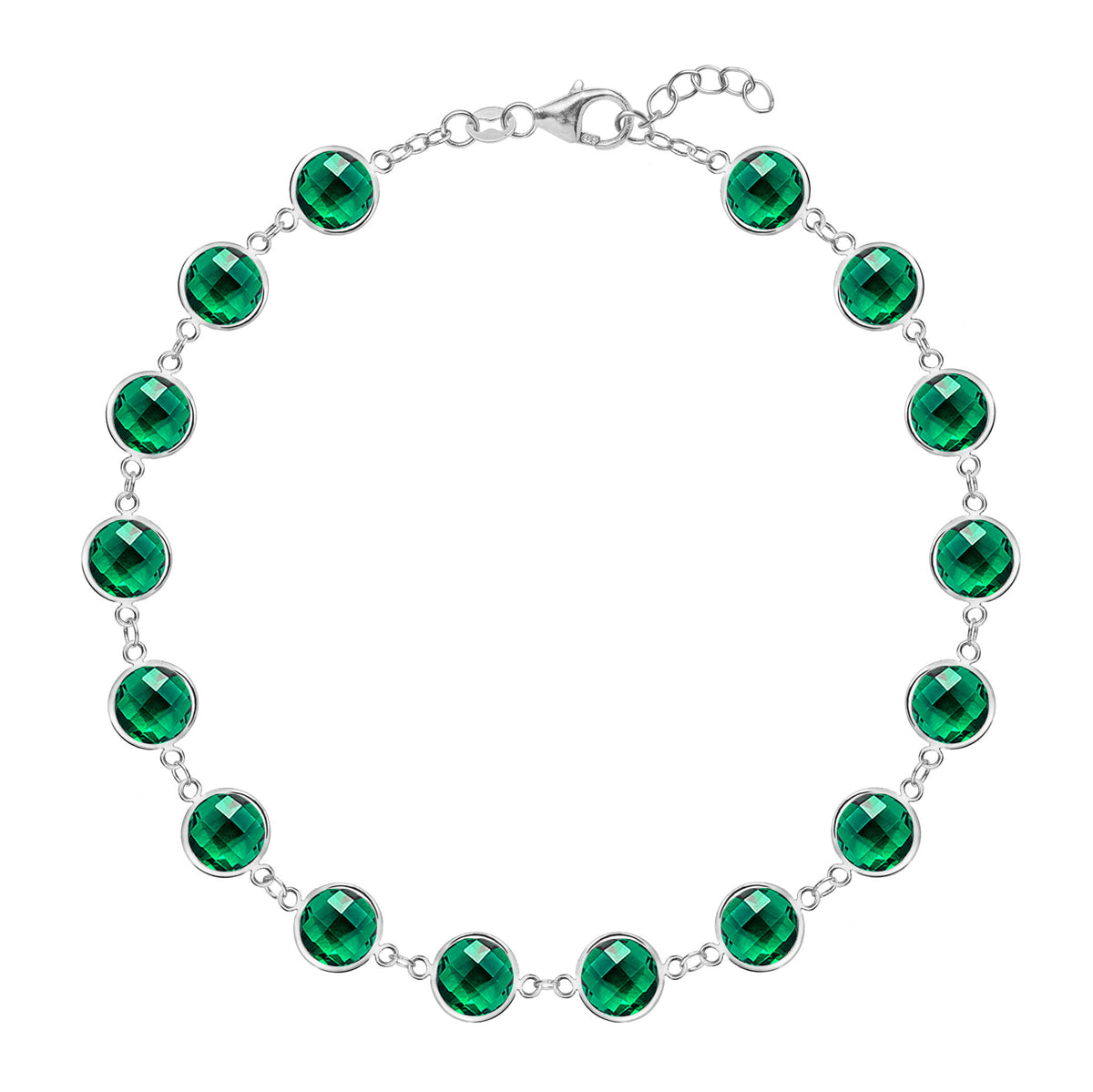 13.44 TCW Round Emerald Lab Made Diamond-May Birthstone Dainty Bracelet 7