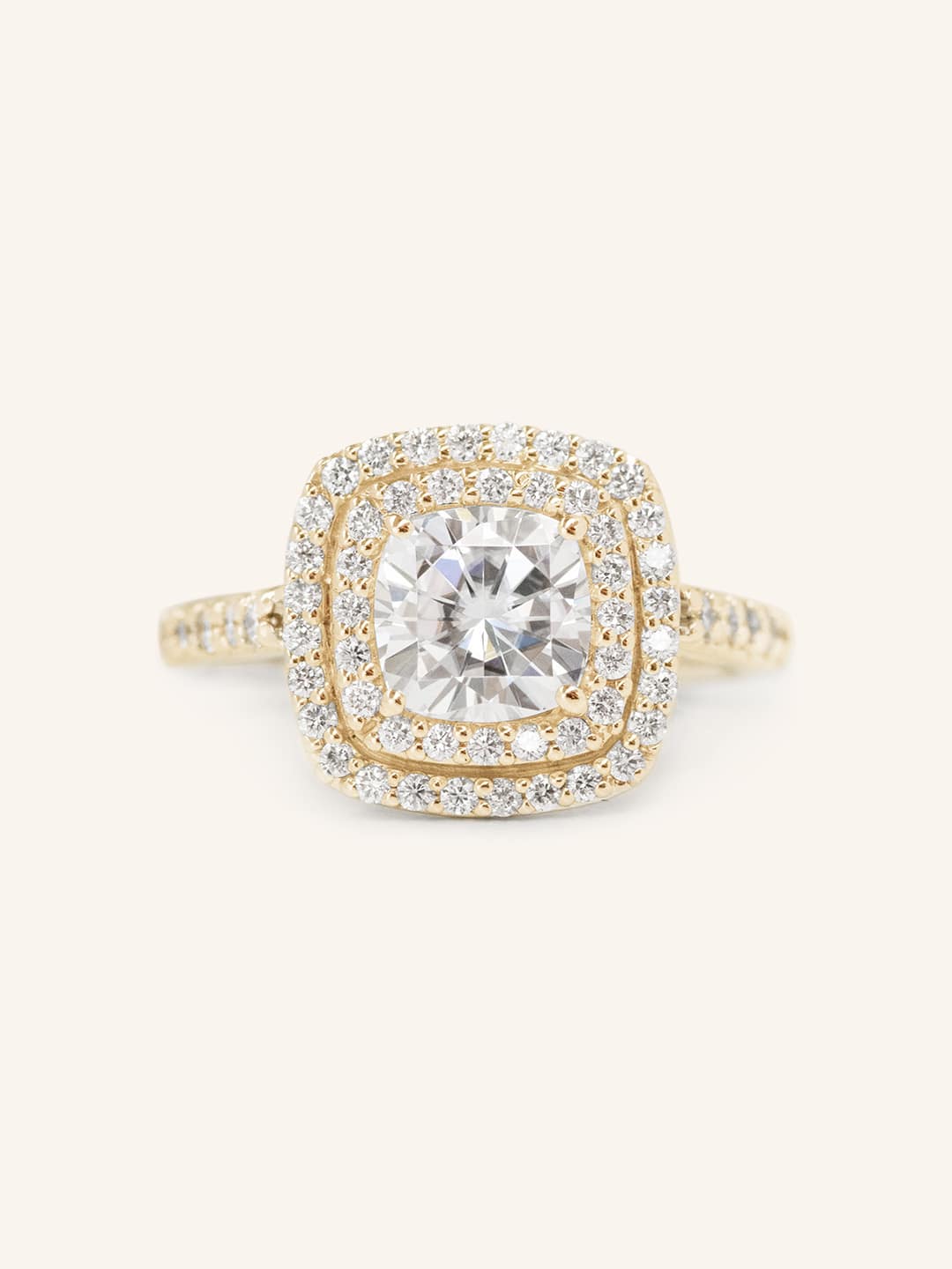 Stunning 1.0 CT Cushion Moissanite Engagement Ring with Double Halo and Pave Design 1