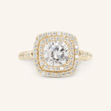 Stunning 1.0 CT Cushion Moissanite Engagement Ring with Double Halo and Pave Design 1