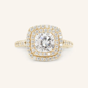 Stunning 1.0 CT Cushion Moissanite Engagement Ring with Double Halo and Pave Design